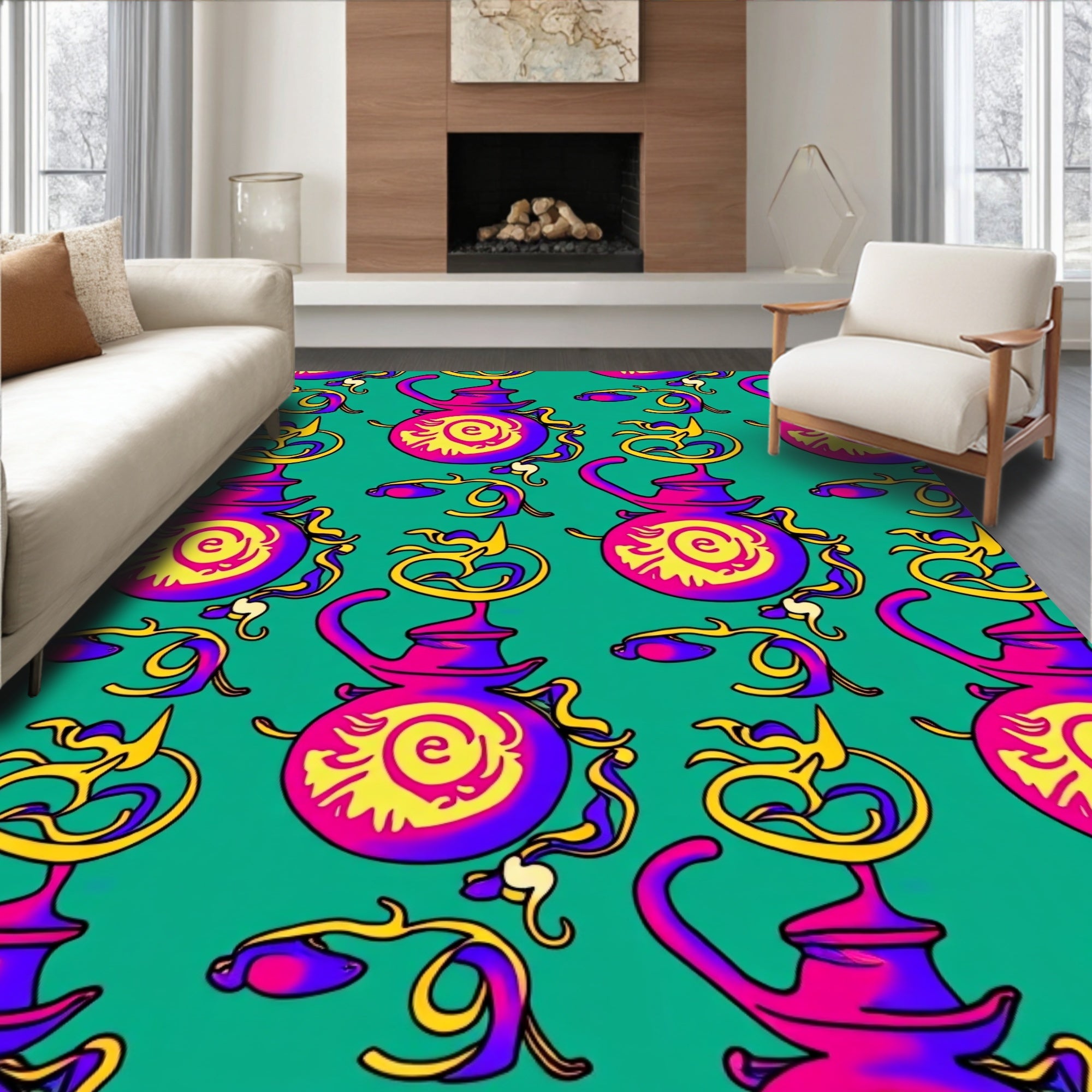 Vibrant Purple Yellow Swirl Vessel Rug