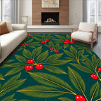 Emerald Green Holly Berry Sprigs Rug