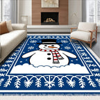 Blue Snowman Snowflake Border Rug