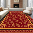 Crimson Gold Leaf Botanical Border Rug