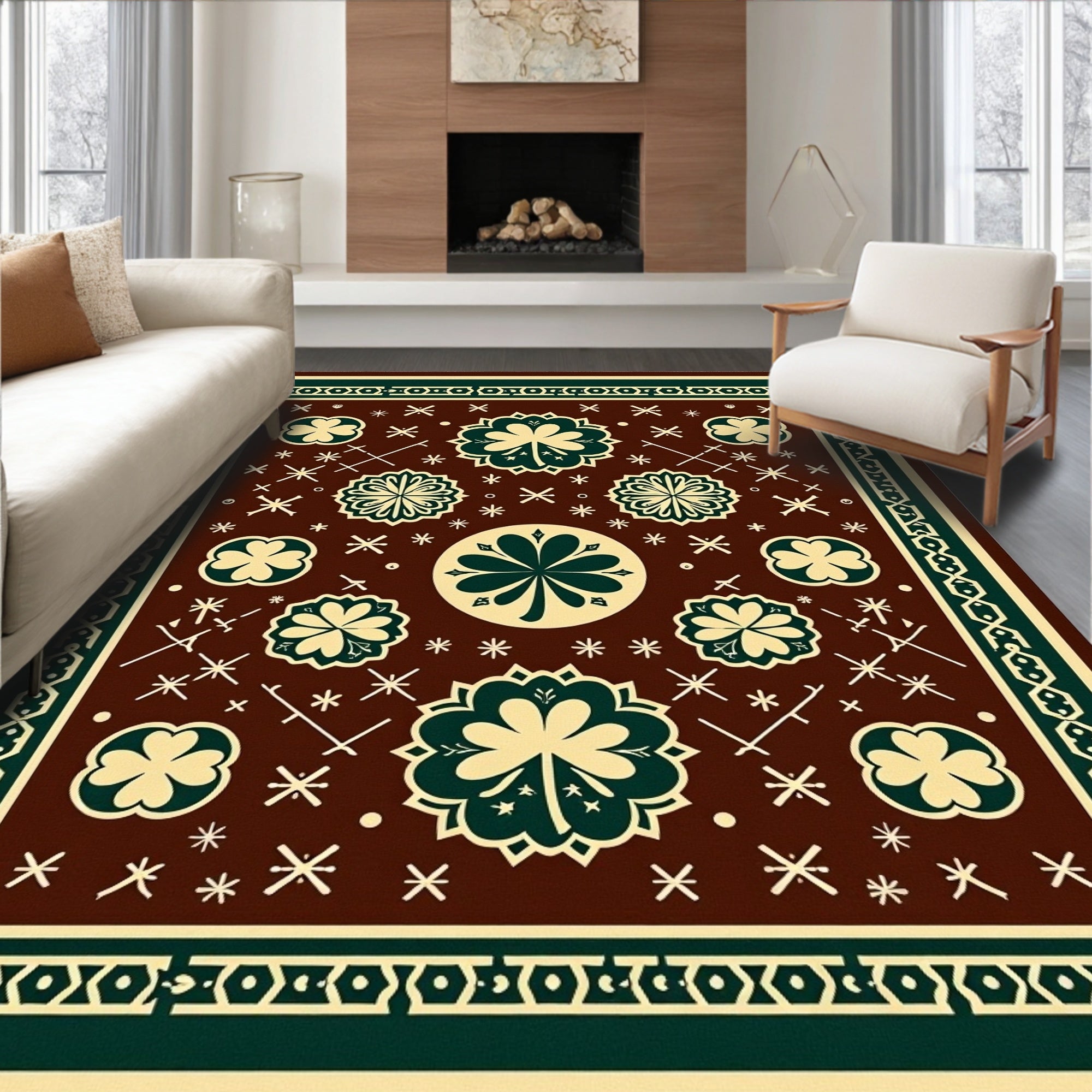 Four Leaf Clover Medallion Brown Rug