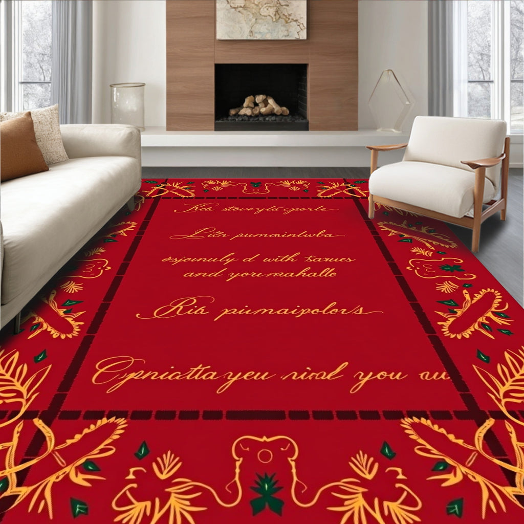 Crimson Golden Floral Border Rug