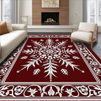 Crimson White Floral Snowflake Medallion Rug