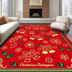 Red Gold Festive Bell and Star Arrangement Rug