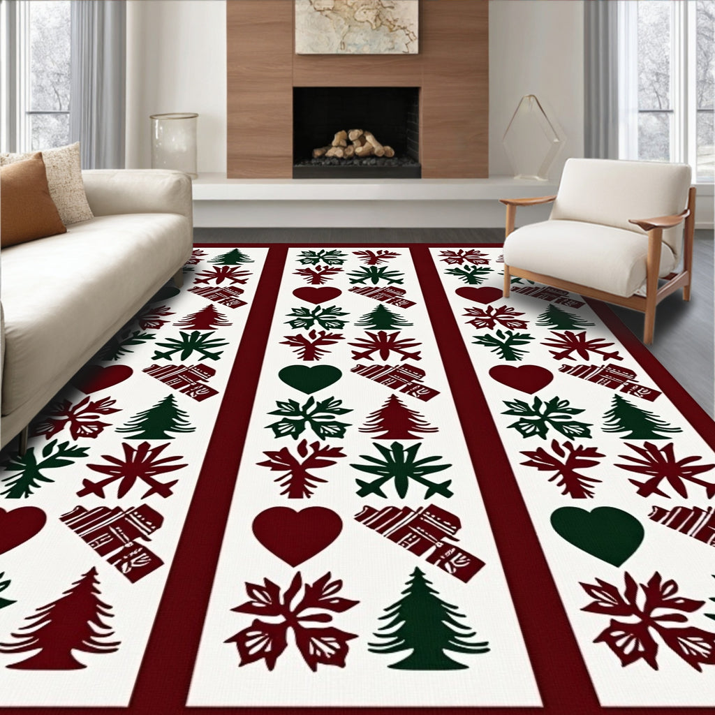 Maroon Forest Icons Stripe Rug