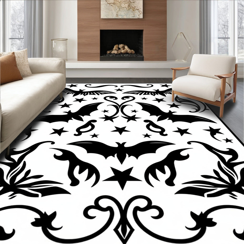 Spooky Black Bat Stars Swirls Harmony Rug