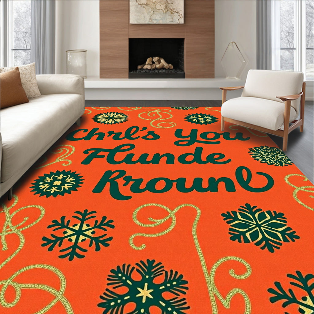 Orange Snowflakes With Leafy Swirls Rug