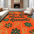Orange Snowflakes With Leafy Swirls Rug