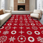 White Snowflake Medallion Collection Red Rug