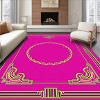 Bold Magenta Golden Geometric Frame Rug