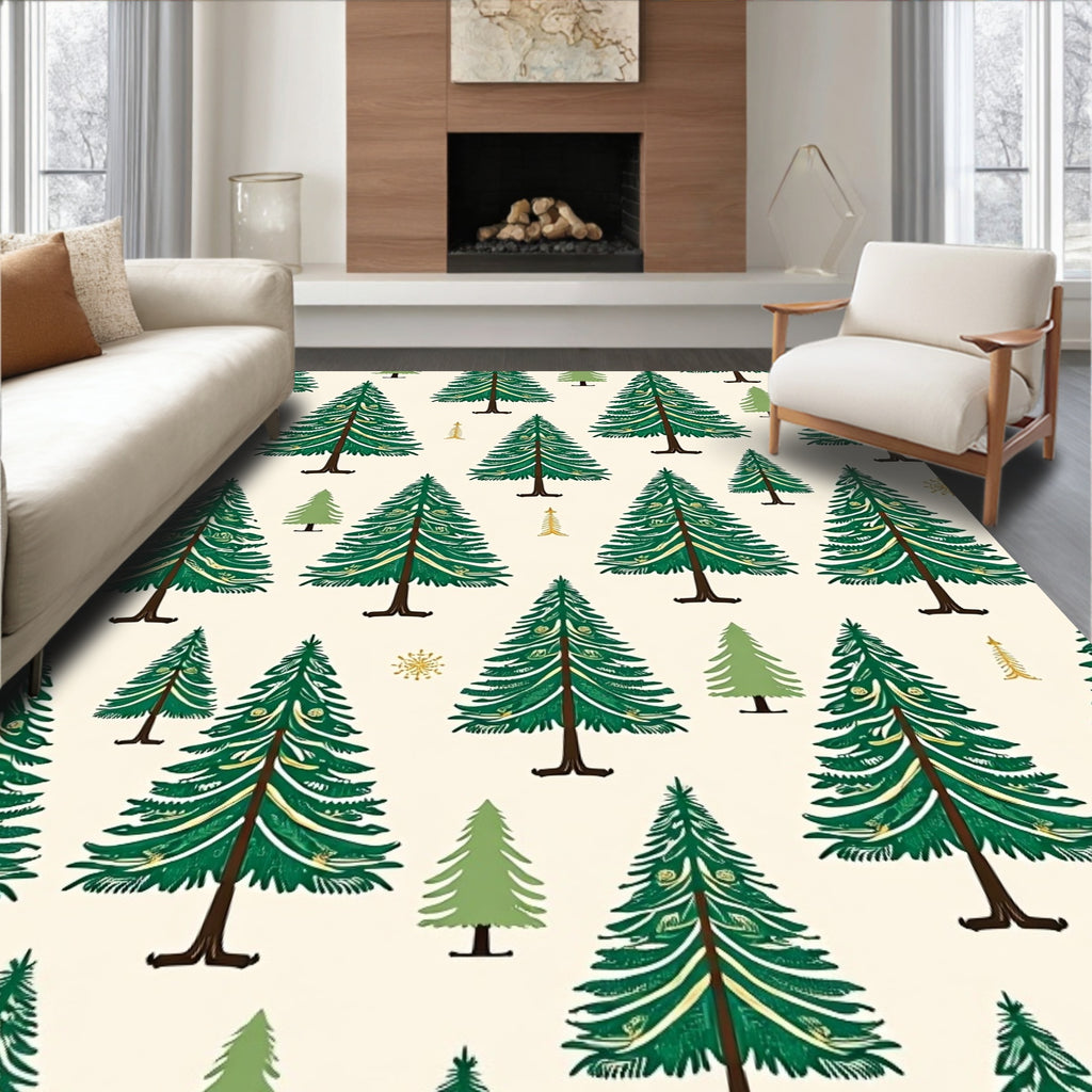 Green Pine Forest Christmas Trees Rug