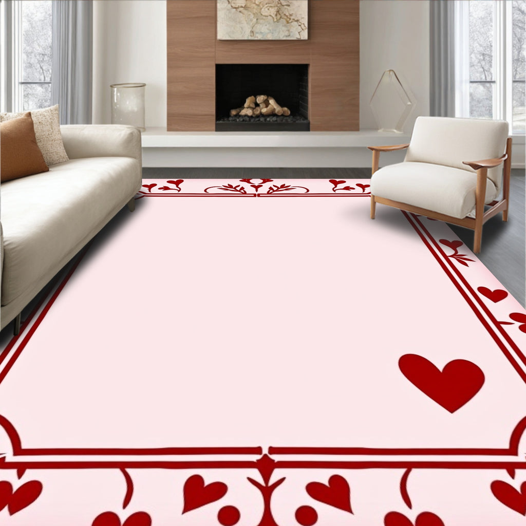 Crimson Heart Border Vintage Romance Rug