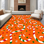 Holiday Candy Cane Dot Swirls Orange Rug