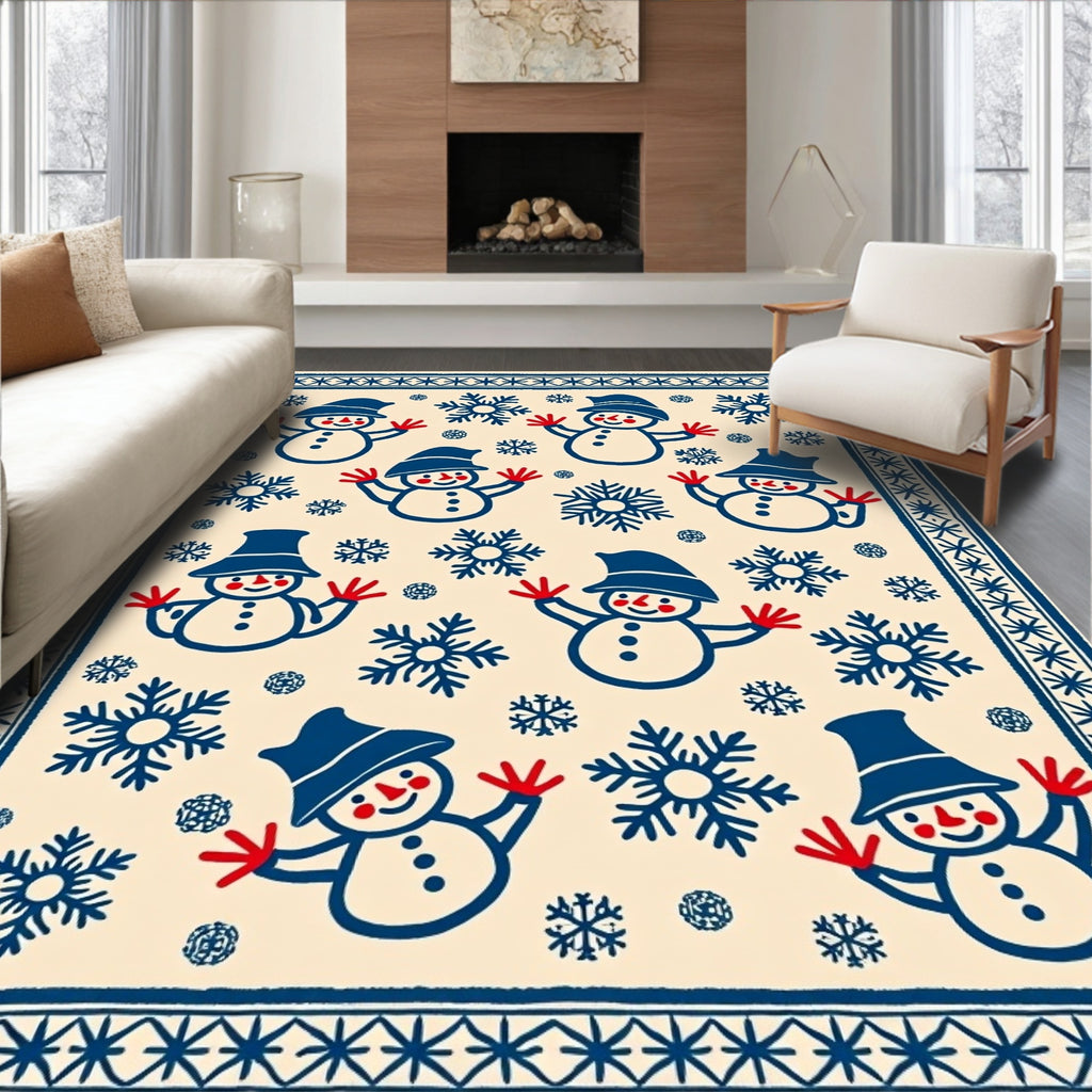 Happy Snowmen and Snowflakes Cream Rug