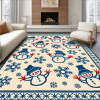 Happy Snowmen and Snowflakes Cream Rug