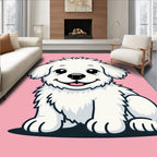 Cute White Fluffy Dog Portrait Pink Rug