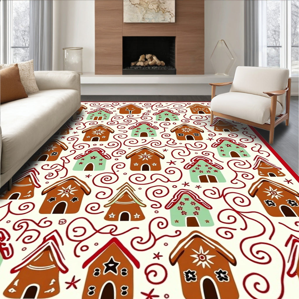 Whimsical Gingerbread Holiday Homes Rug