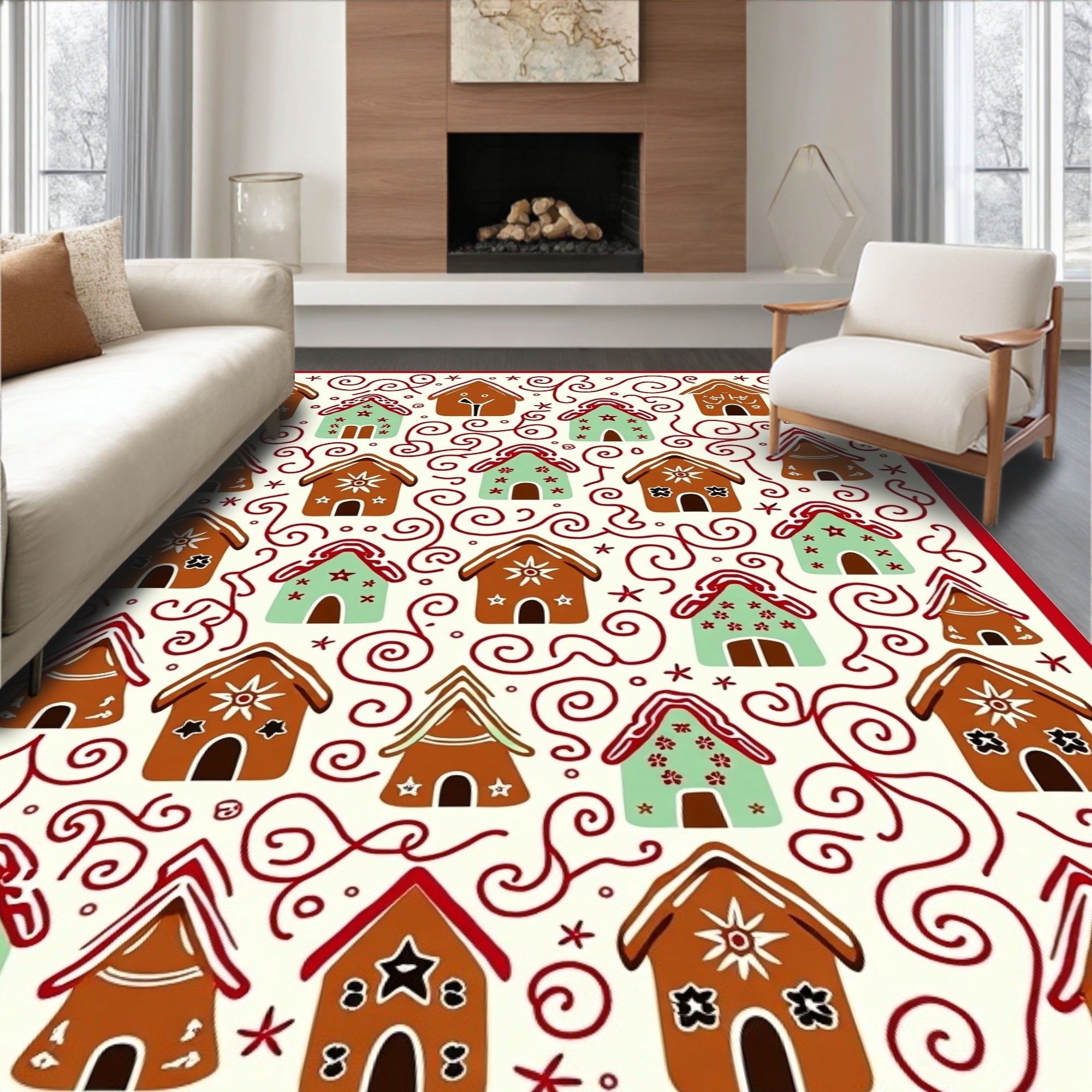 Whimsical Gingerbread Holiday Homes Rug