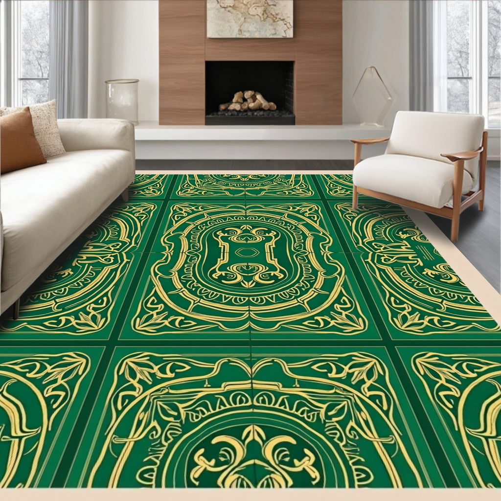 Emerald Gold Art Nouveau Floral Medallion Rug