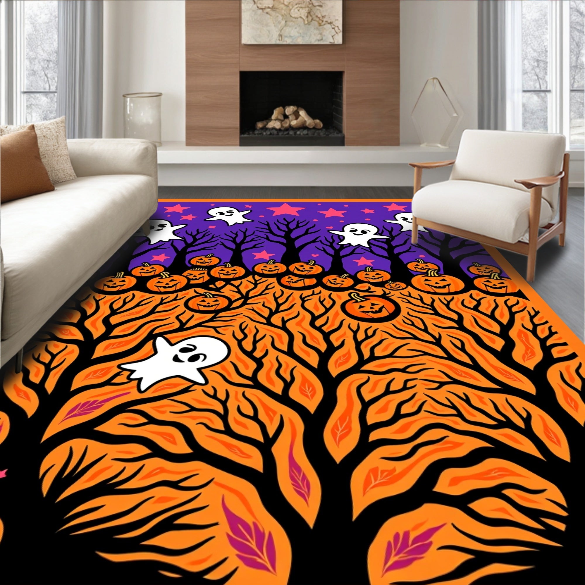 Spooky Ghosts and Jack O Lanterns Forest Rug