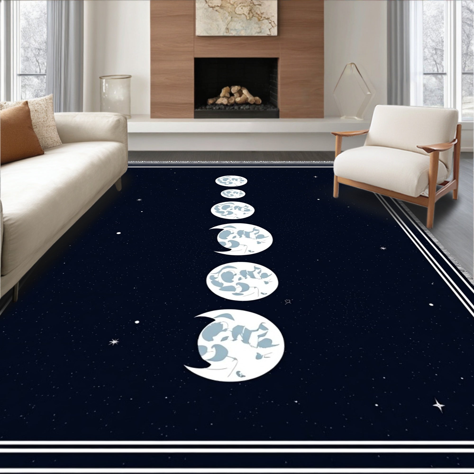 Celestial Moon Phase Midnight Star Rug
