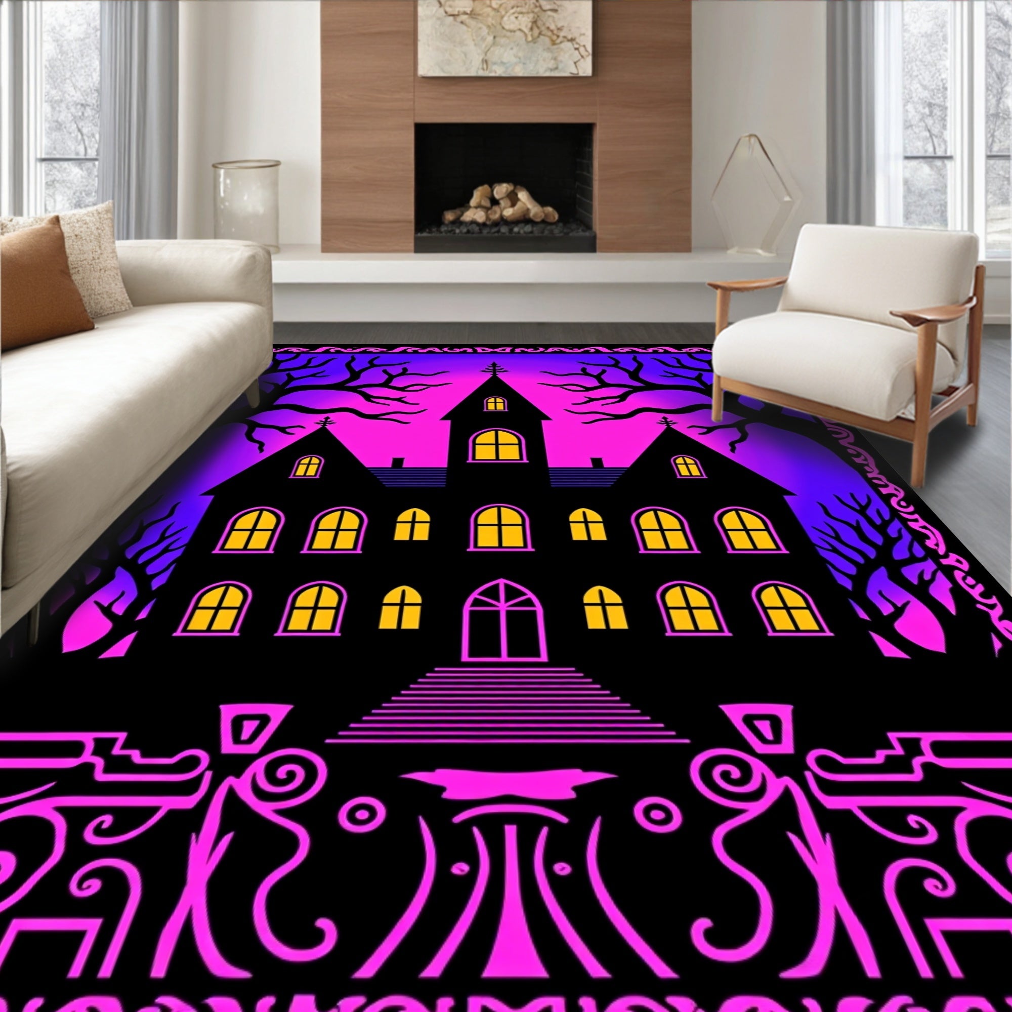 Spooky Mansion Purple Gradient Night Rug