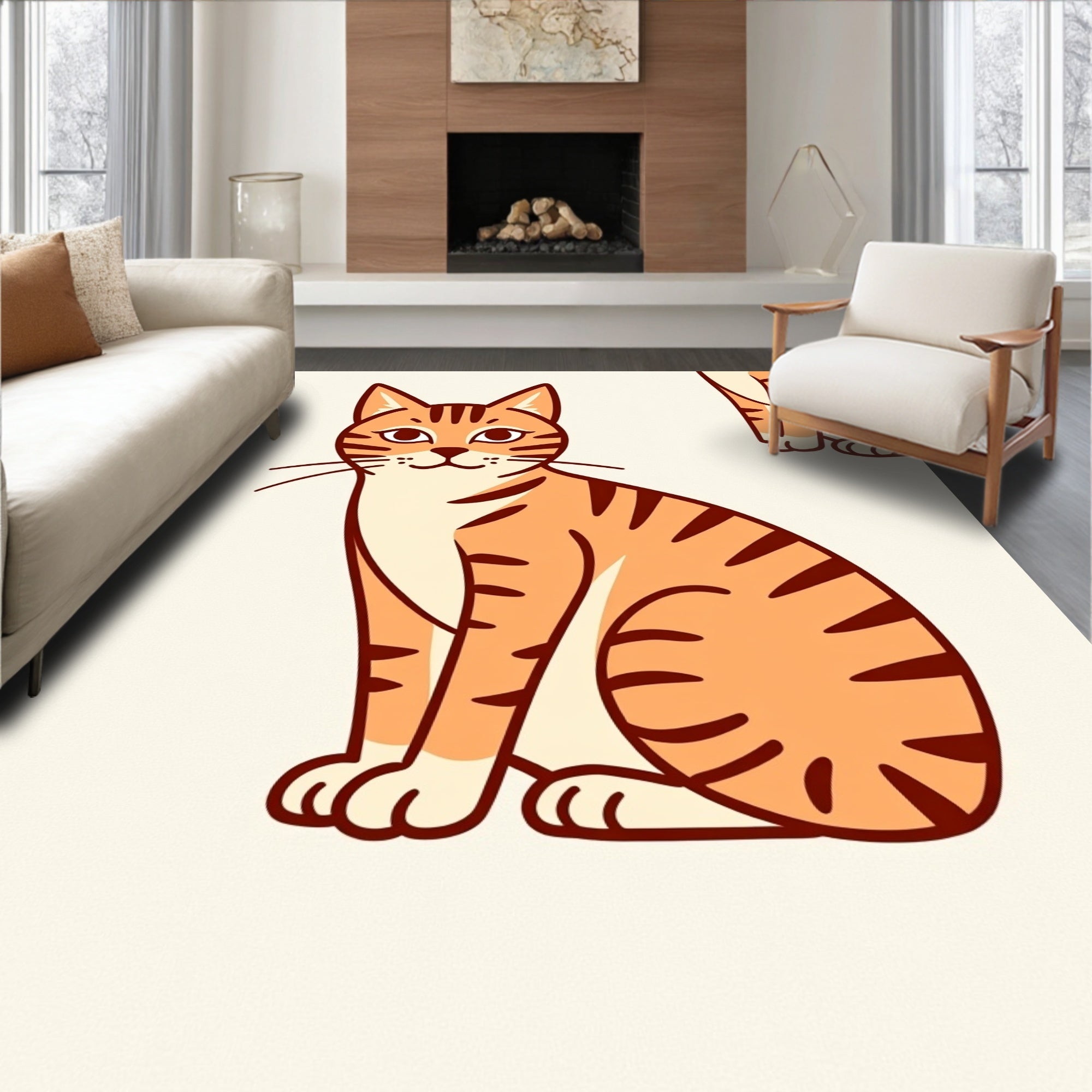 Playful Orange Tabby Cat Repeat Rug