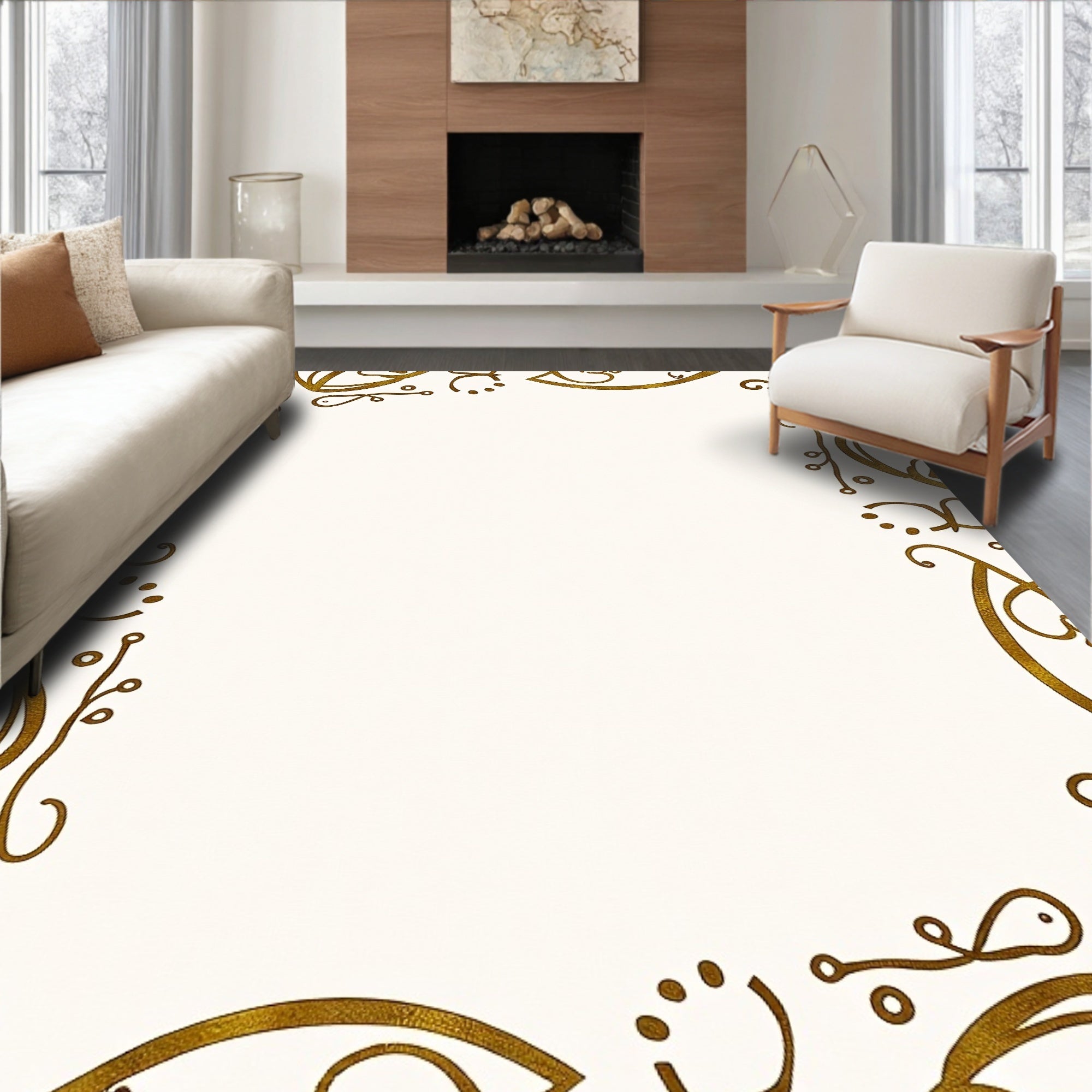 Elegant Gold Swirl Frame Rug