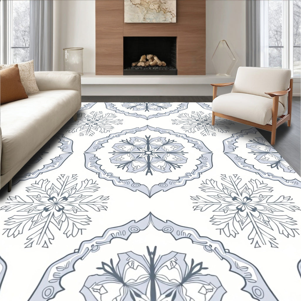 Gray Blue Snowflake Medallion Arabesque Rug