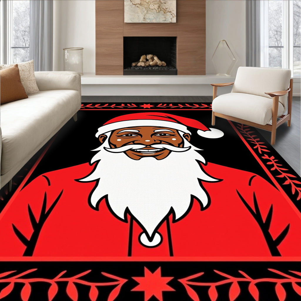 Crimson Santa Claus Portrait Red Border Rug