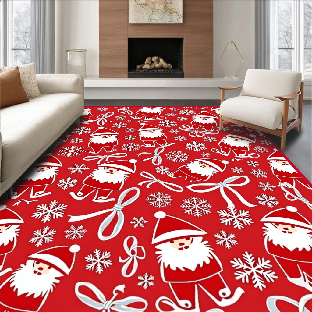 Whimsical Red Santa Snowflake Bows Rug