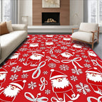 Whimsical Red Santa Snowflake Bows Rug