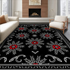 Black White Red Floral Medallion Rug