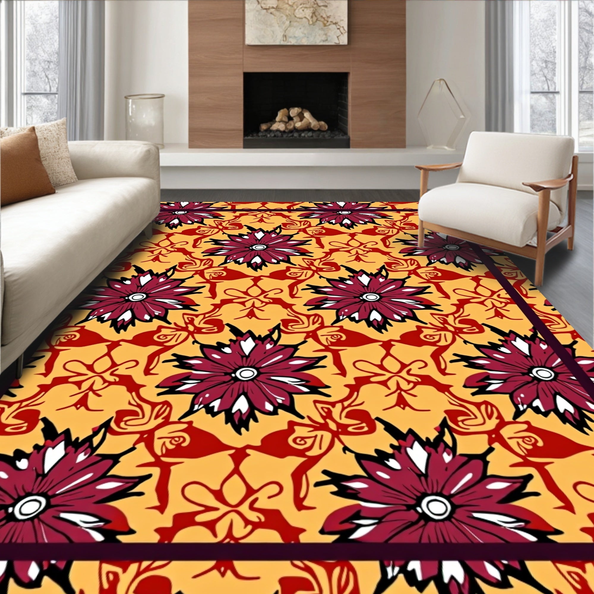 Crimson Floral Medallion Red Accents Rug