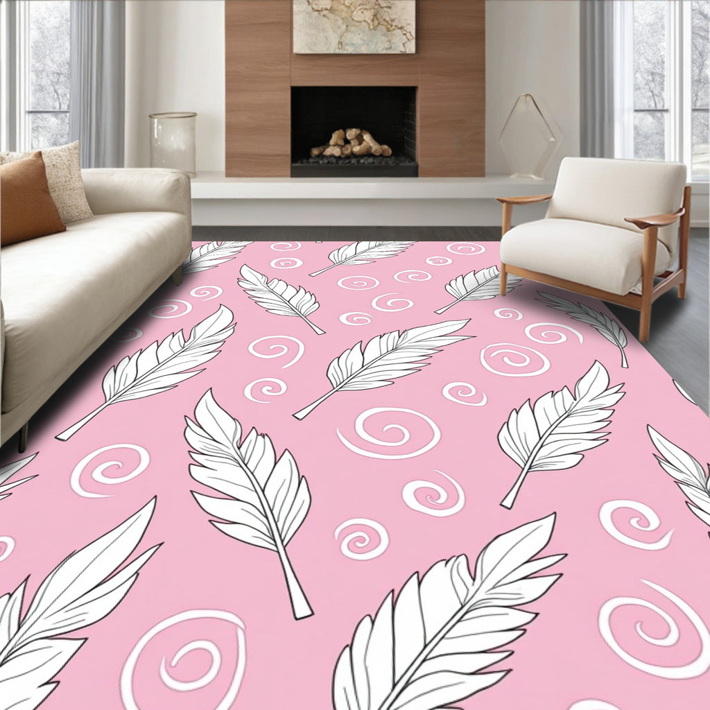 Pink Feather Swirls Rug