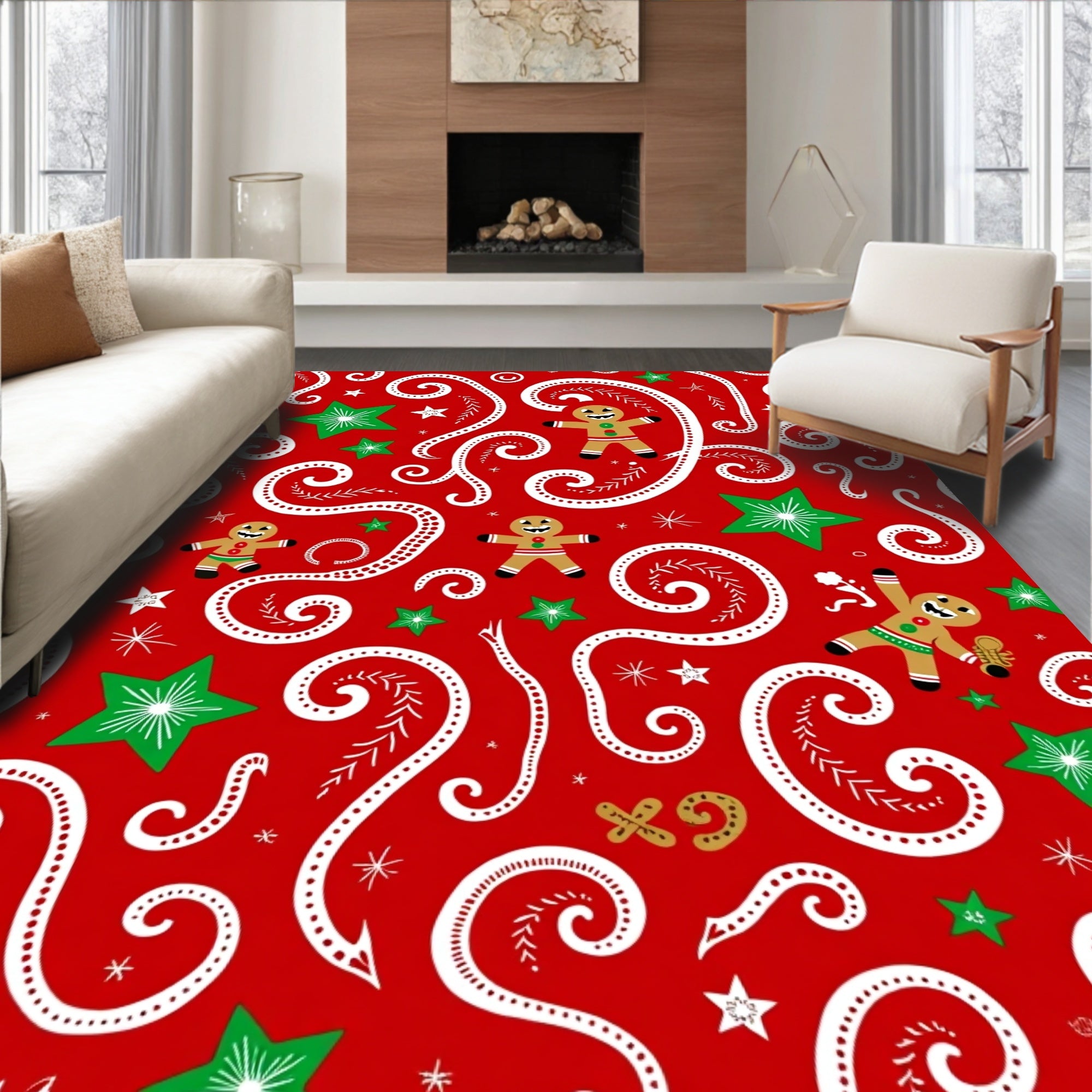 Whimsical Red Gingerbread Man Stars Rug