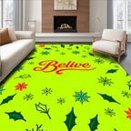 Bright Green Festive Holly Snowflakes Rug