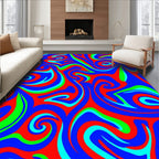 Vibrant Red Blue Green Swirl Rug