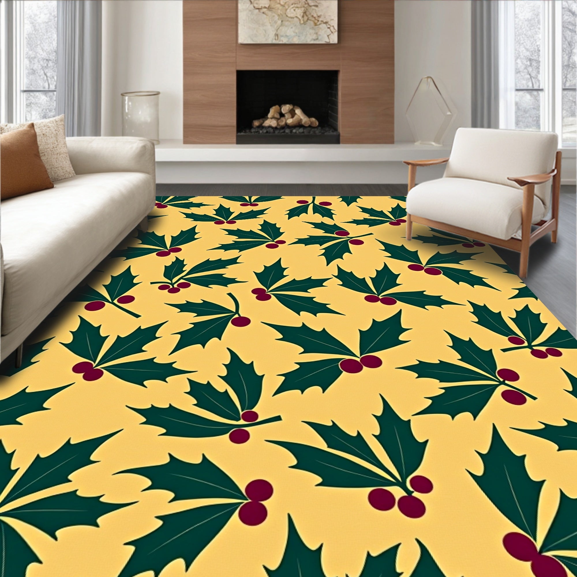 Golden Yellow Holly Berry Autumn Rug