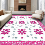 Bright Pink Snowflake Geometric Garden Rug