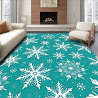 Teal White Snowflake Mandala Collage Rug