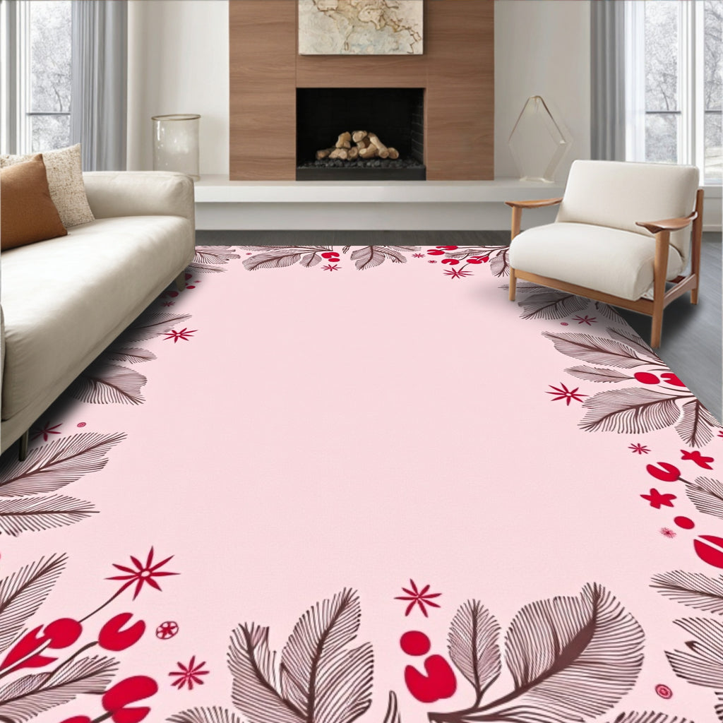 Crimson Berry Leaf Border Rug