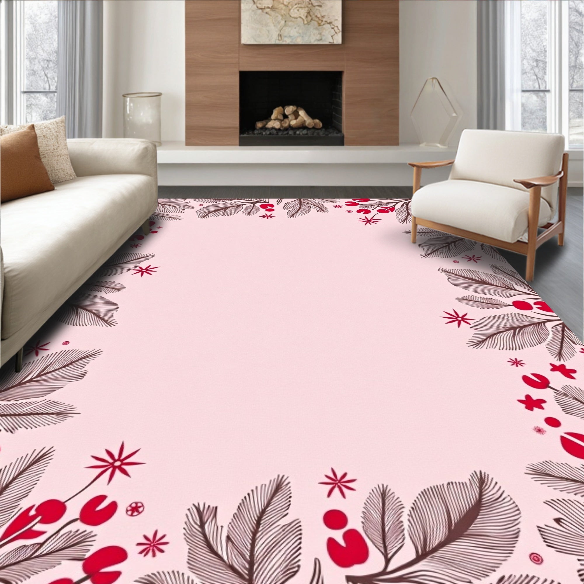 Crimson Berry Leaf Border Rug