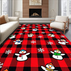 Red Black Buffalo Snowmen Snowflakes Rug