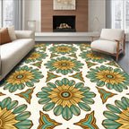 Golden Teal Floral Medallion Rug