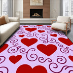 Red Hearts Lavender Swirls Rug