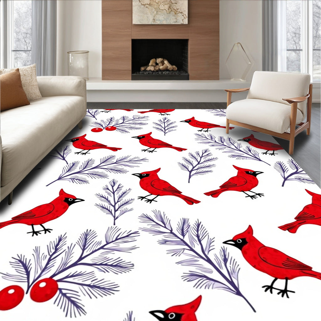 Red Cardinal Winter Berry Branches Rug