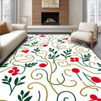 Red Berry Green Leaf Swirl Rug