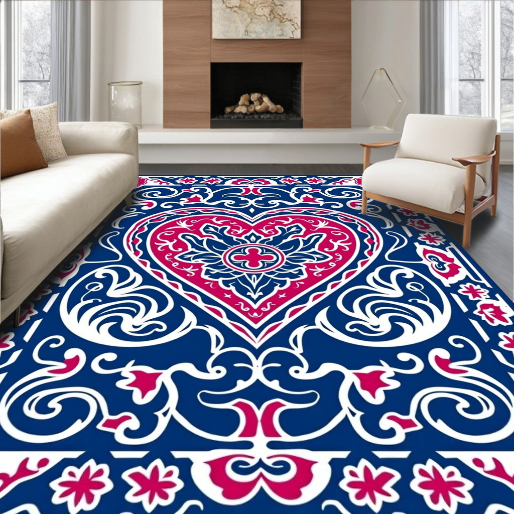 Crimson Heart Scrollwork Border Rug