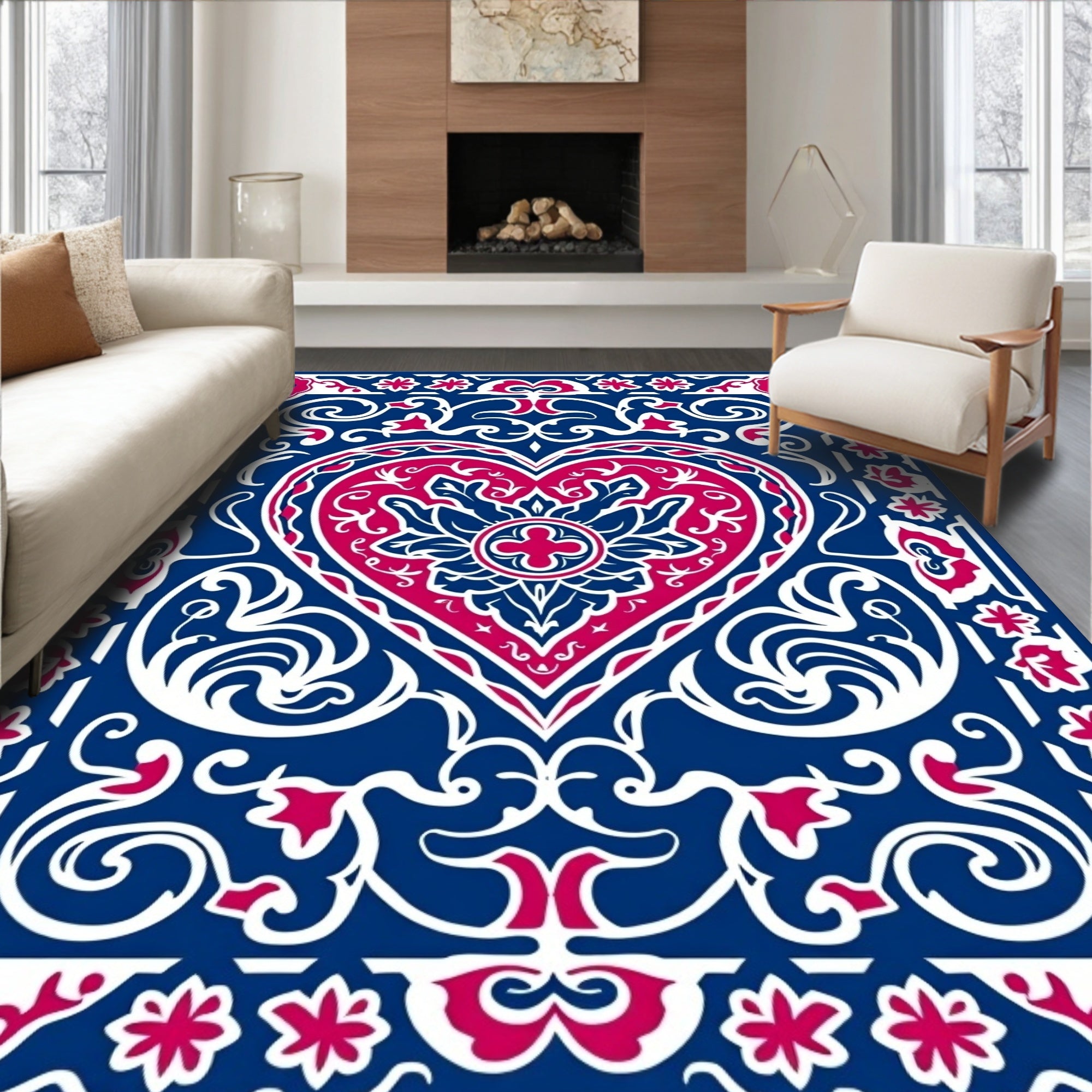 Crimson Heart Scrollwork Border Rug
